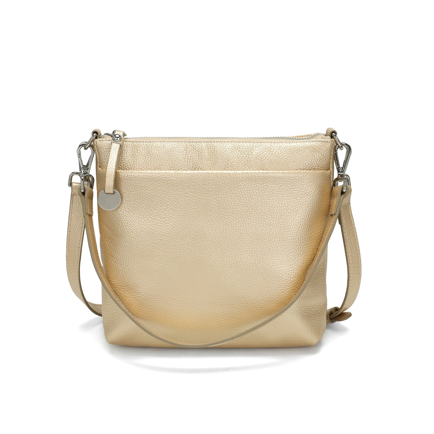 Metallic Leather Double Zip Crossbody Bag
