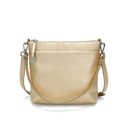 Metallic Leather Double Zip Crossbody Bag