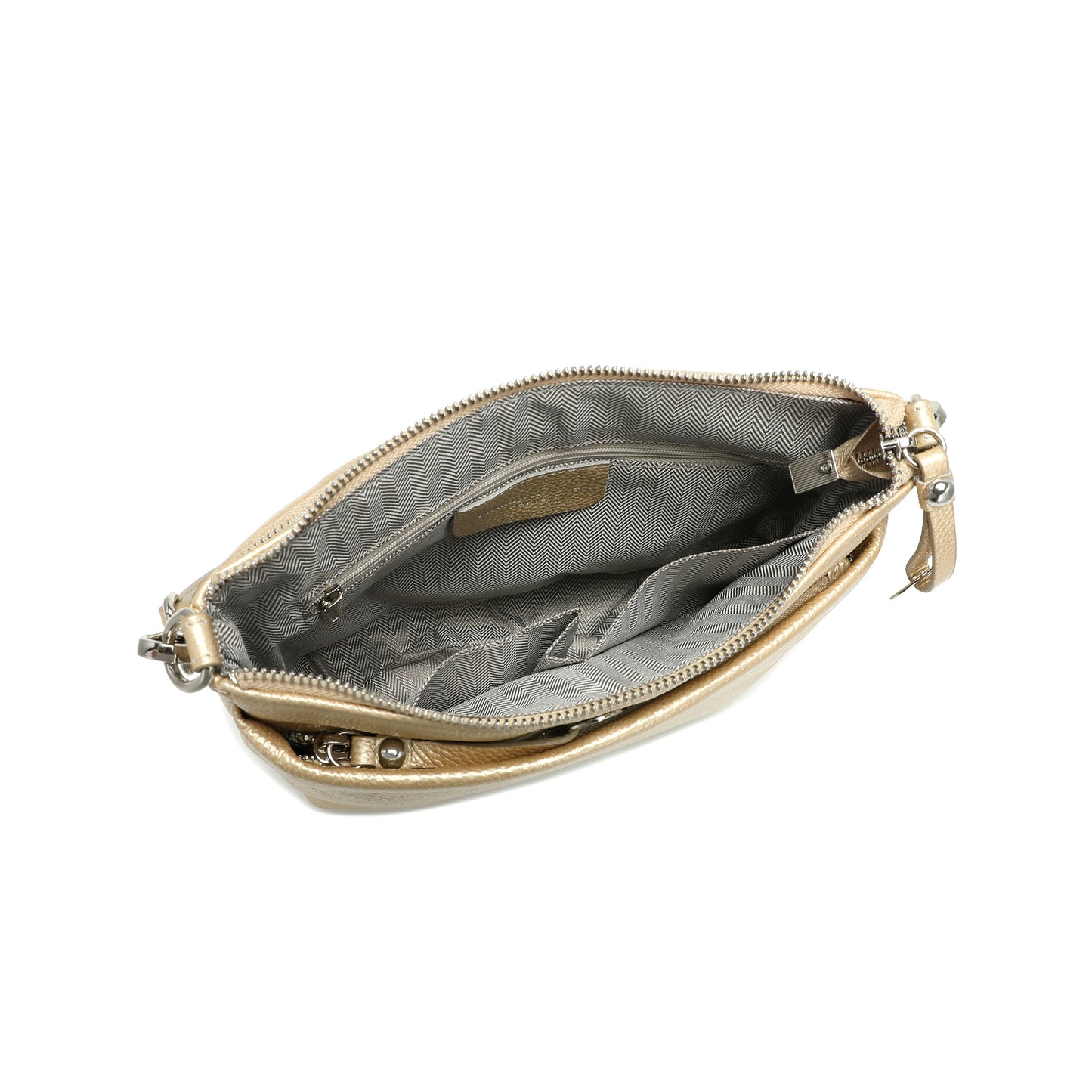 Metallic Leather Double Zip Crossbody Bag