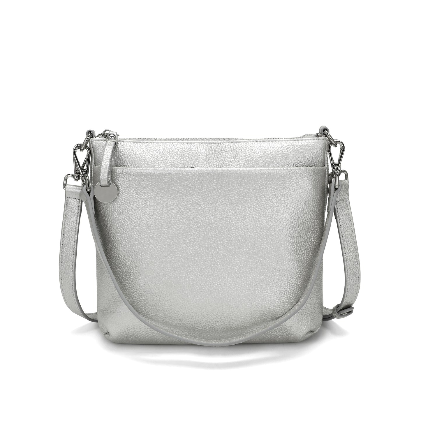 Metallic Leather Double Zip Crossbody Bag