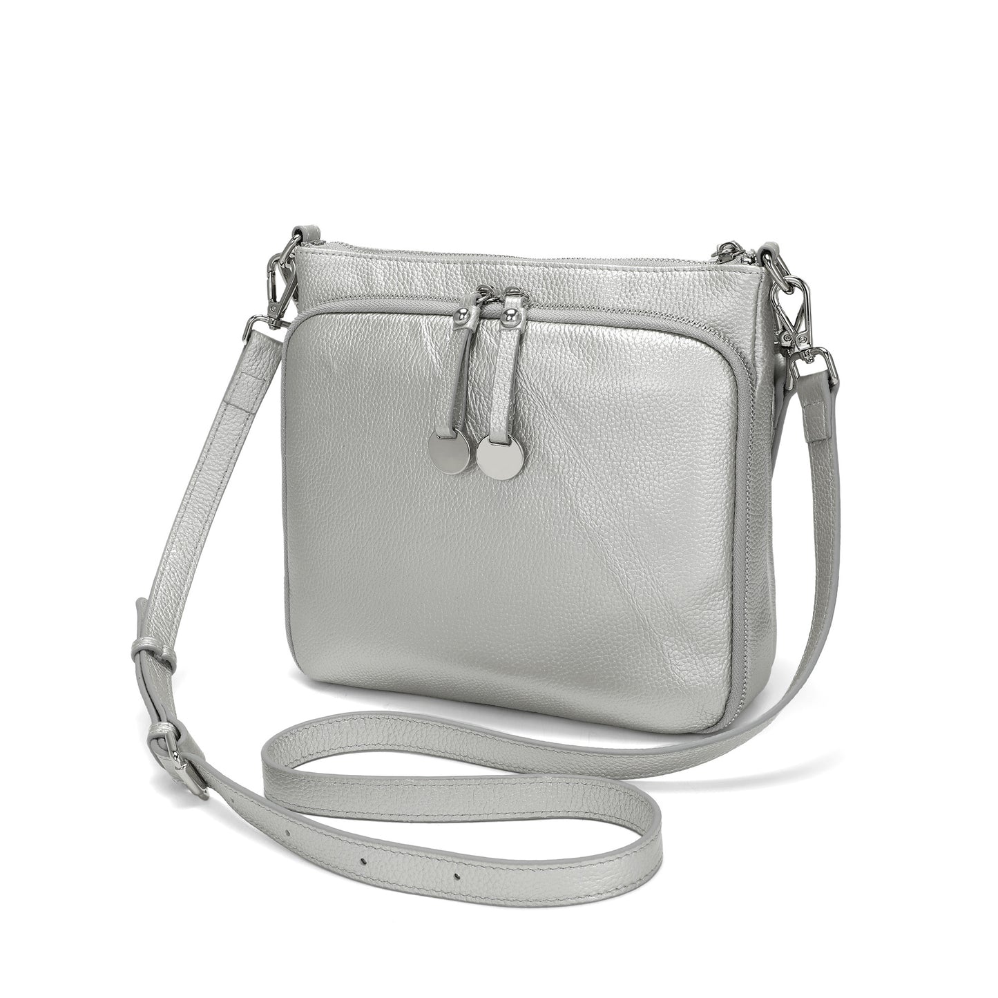 Metallic Leather Double Zip Crossbody Bag
