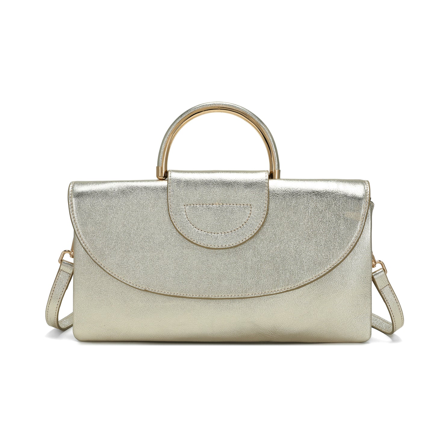 Metallic Leather Top Handle Envelope Clutch
