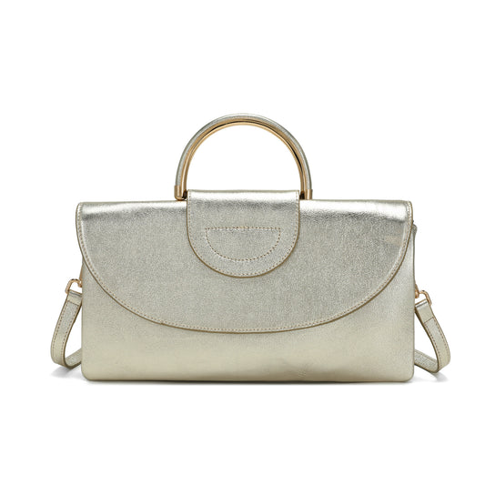 Metallic Leather Top Handle Envelope Clutch