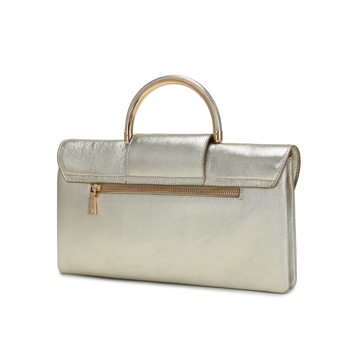 Metallic Leather Top Handle Envelope Clutch