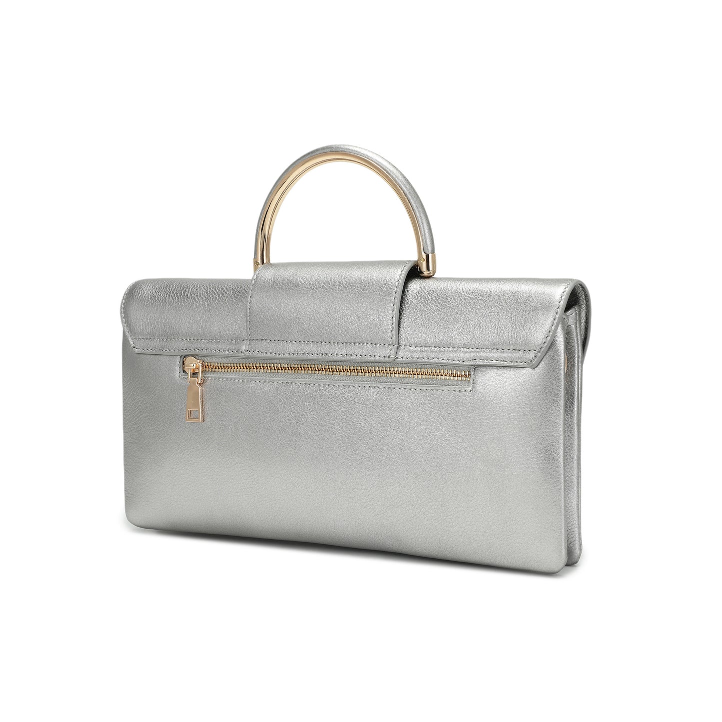 Metallic Leather Top Handle Envelope Clutch