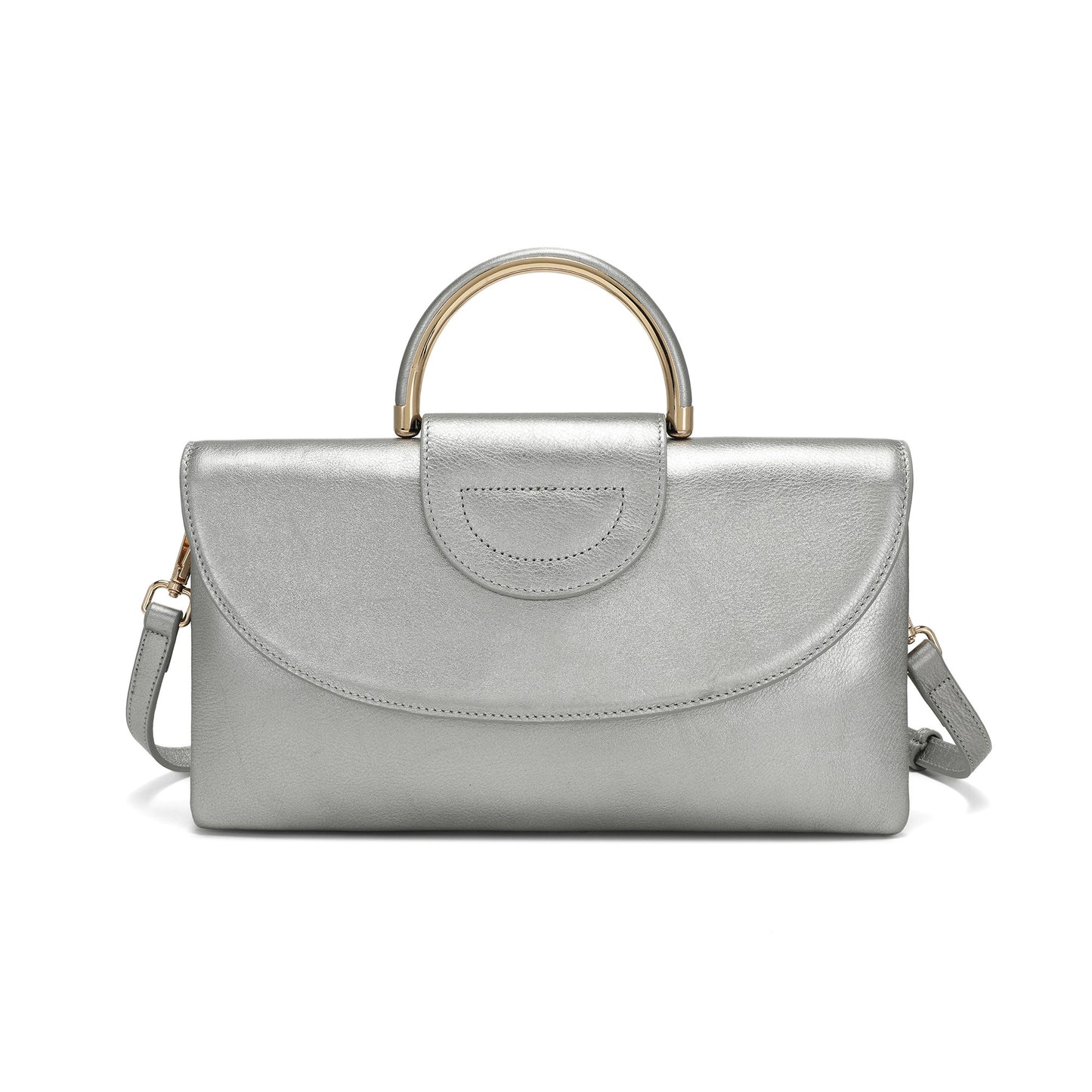 Metallic Leather Top Handle Envelope Clutch