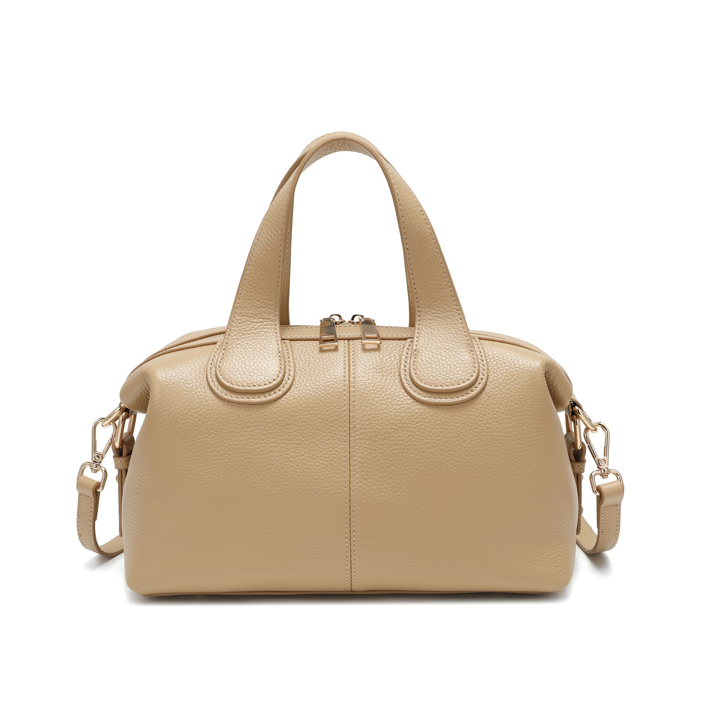 Pebbled Leather Satchel with Woven Strap