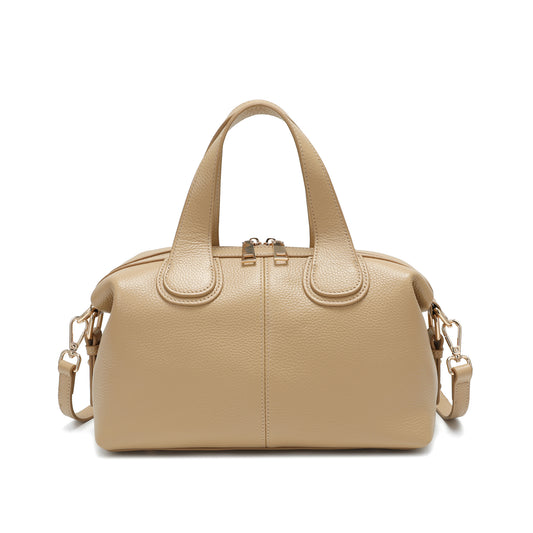 Pebbled Leather Satchel with Woven Strap