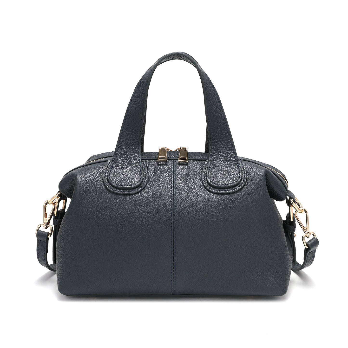 Pebbled Leather Satchel with Woven Strap