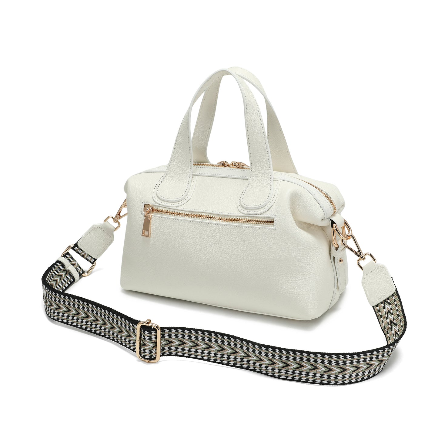 Pebbled Leather Satchel with Woven Strap