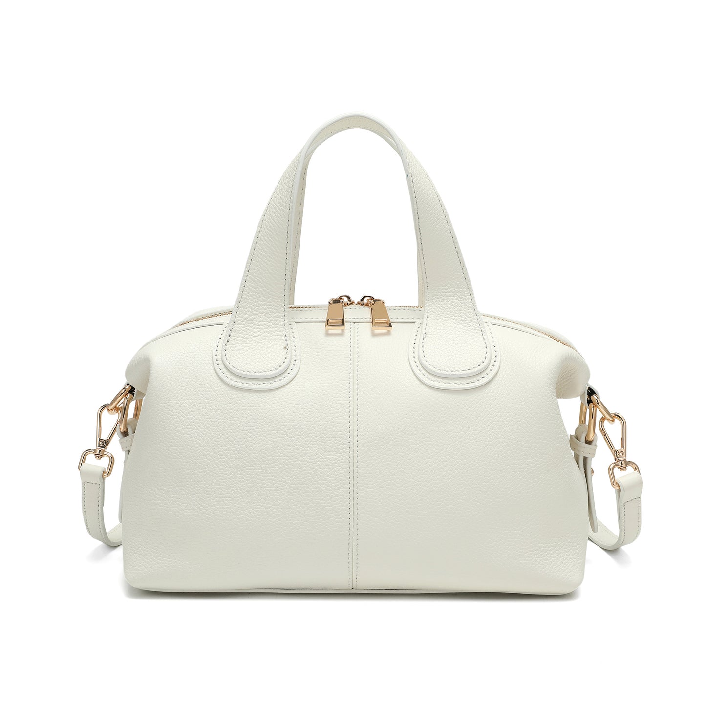Pebbled Leather Satchel with Woven Strap