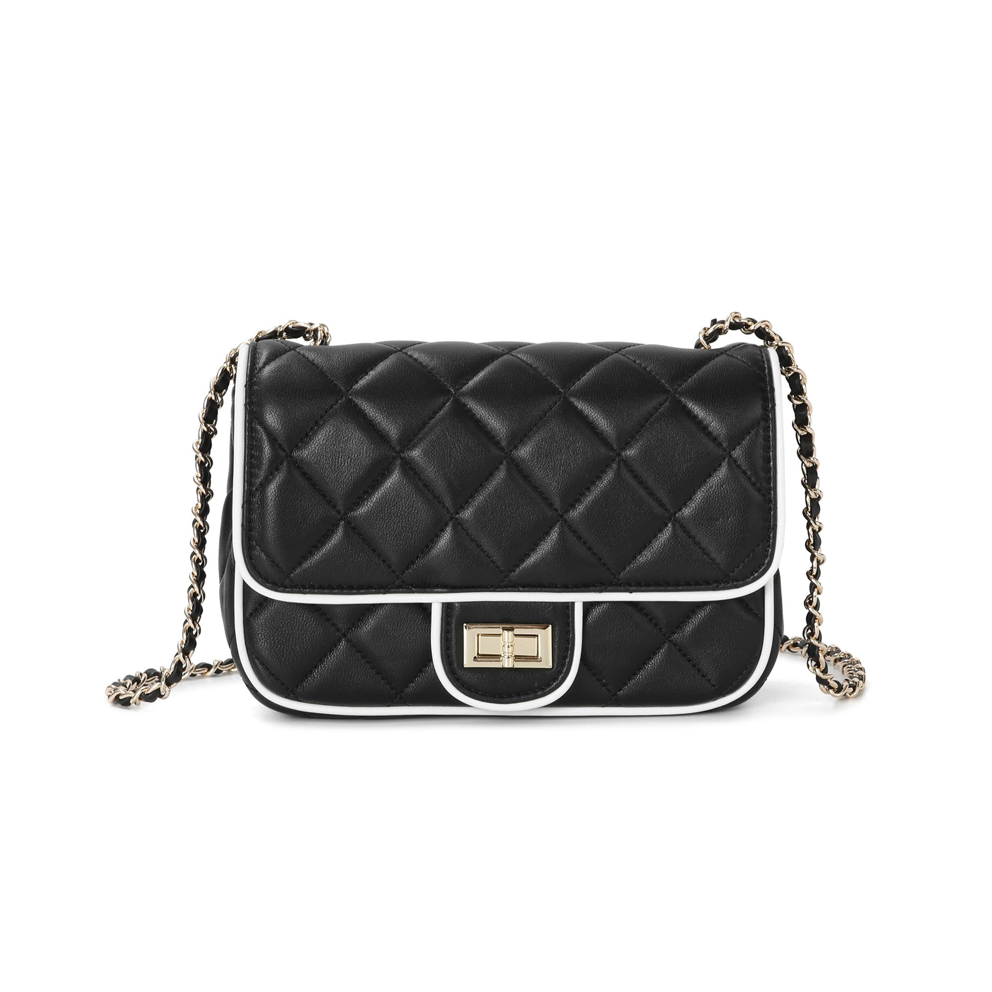 Quilted Leather Flap Bag with Contrast Piping – Tiffany & Fred Paris