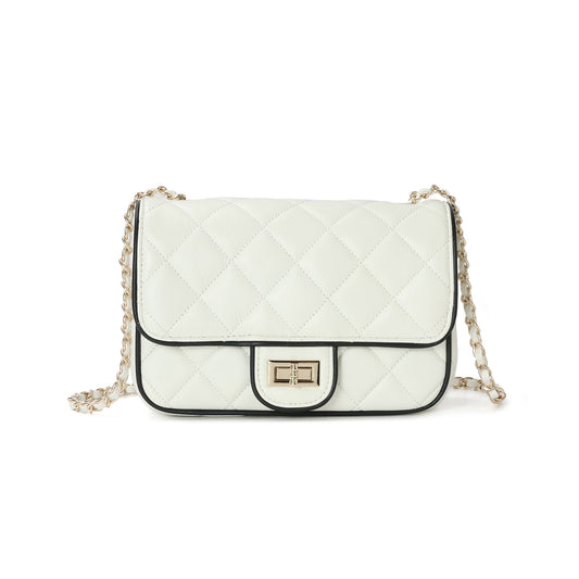 Quilted Leather Flap Bag with Contrast Piping
