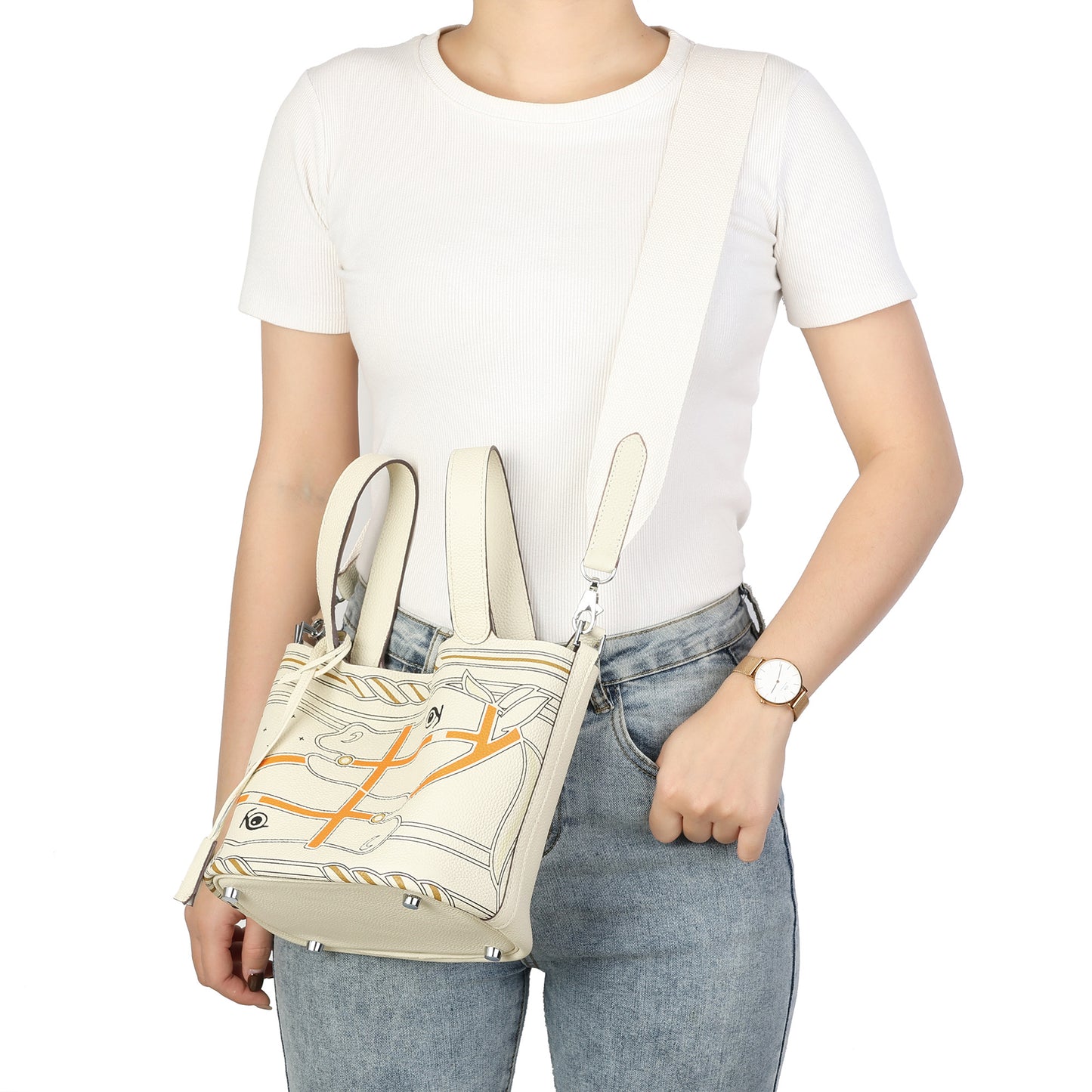 Printed Leather Top-Handle Bag/Shoulder Bg