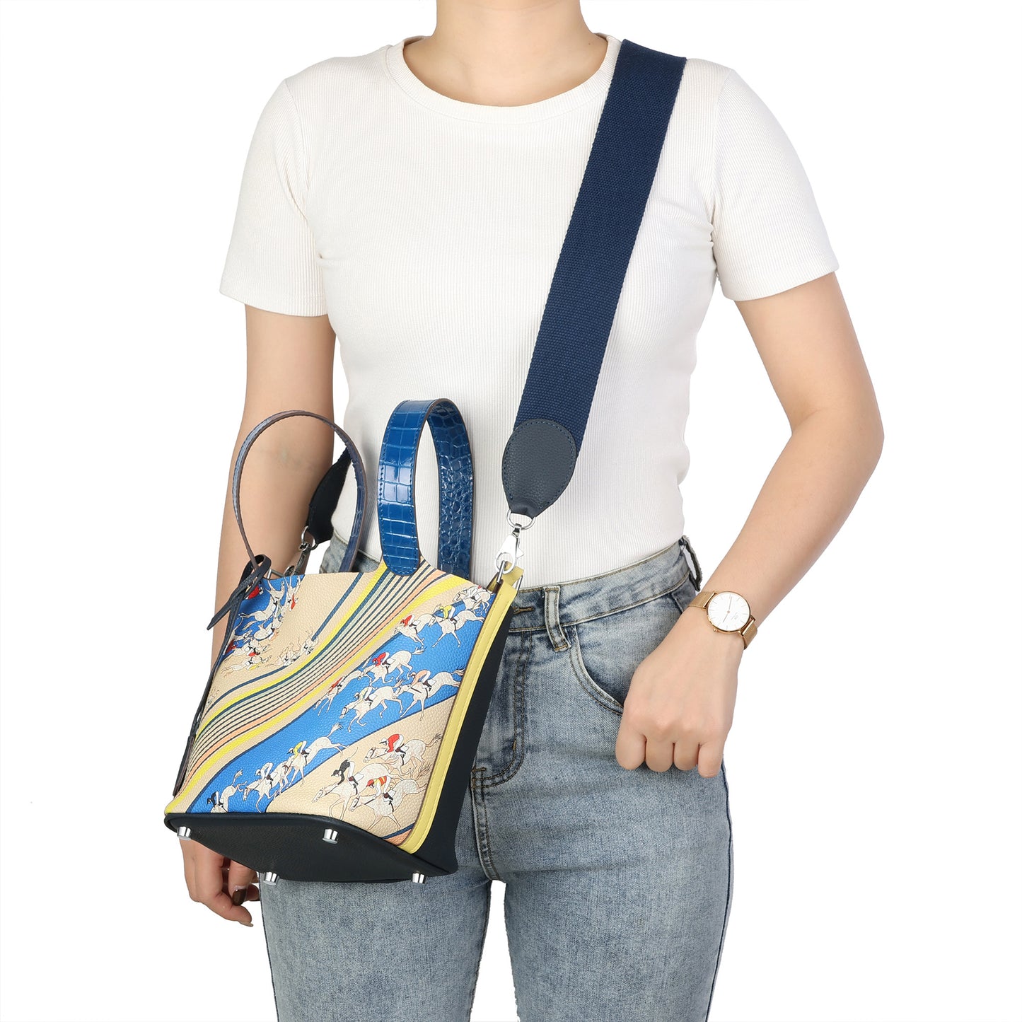 Printed Leather Top-Handle Bag/Shoulder Bg