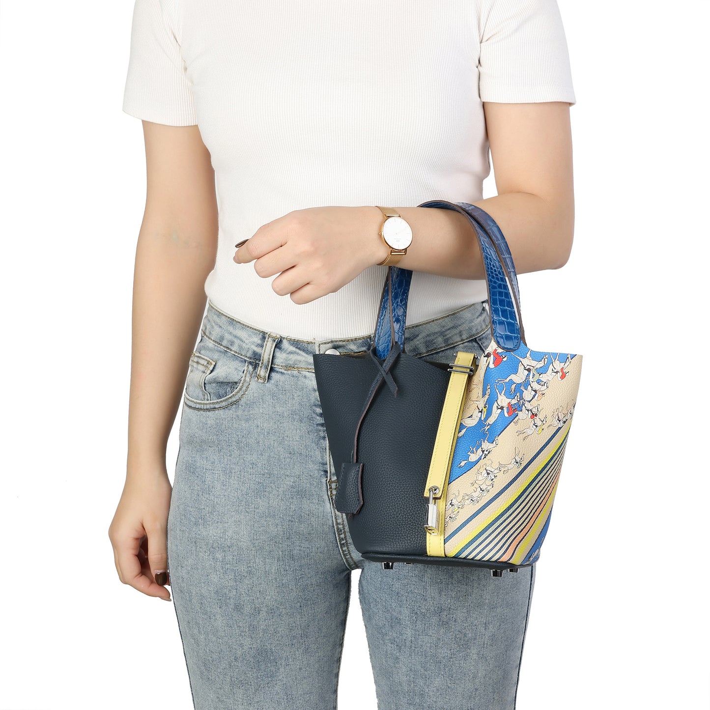 Printed Leather Top-Handle Bag/Shoulder Bg