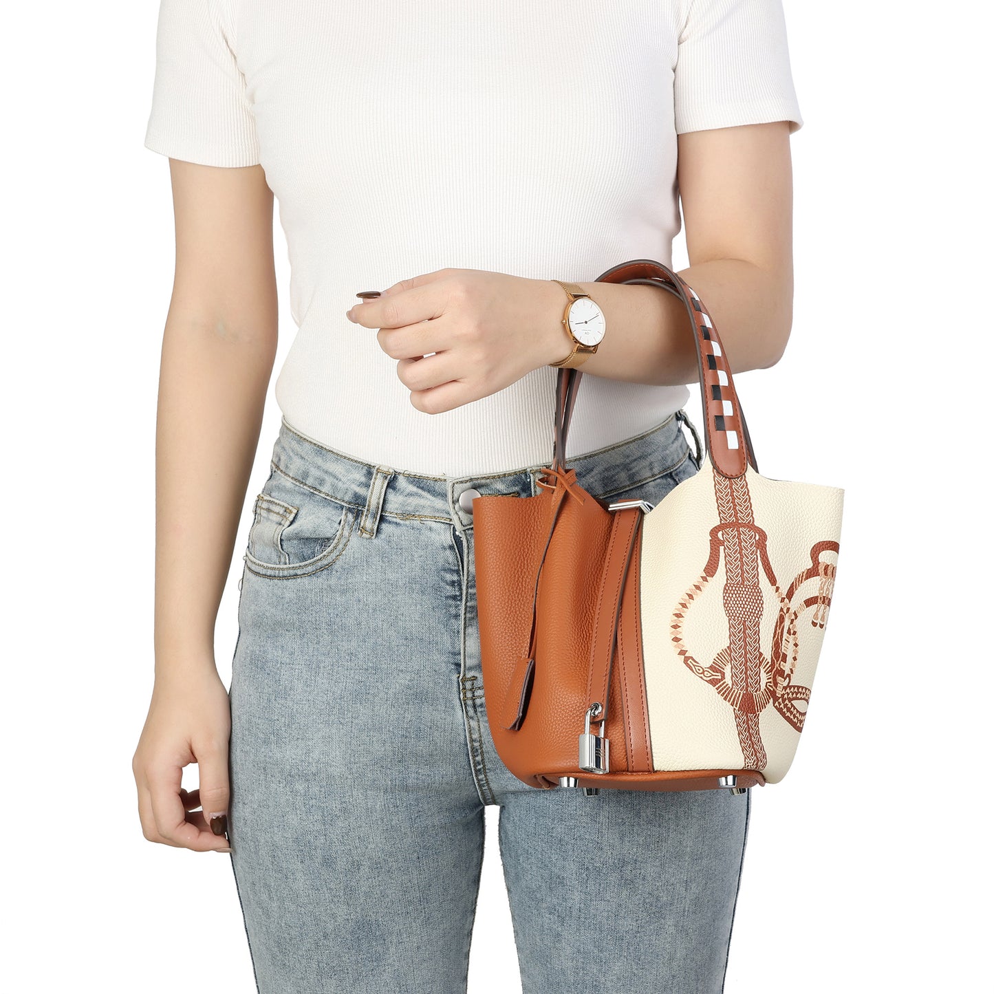 Printed Leather Top-Handle Bag/Shoulder Bg