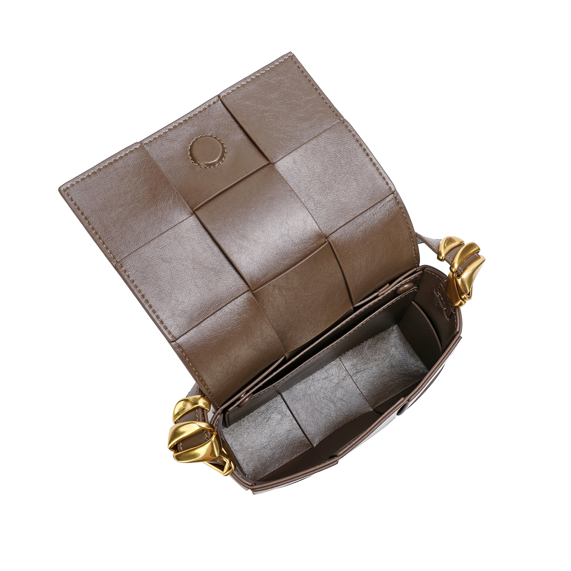 Dark Brown Genuine Leather Crossbody Bag with Golden metal Lion logo b