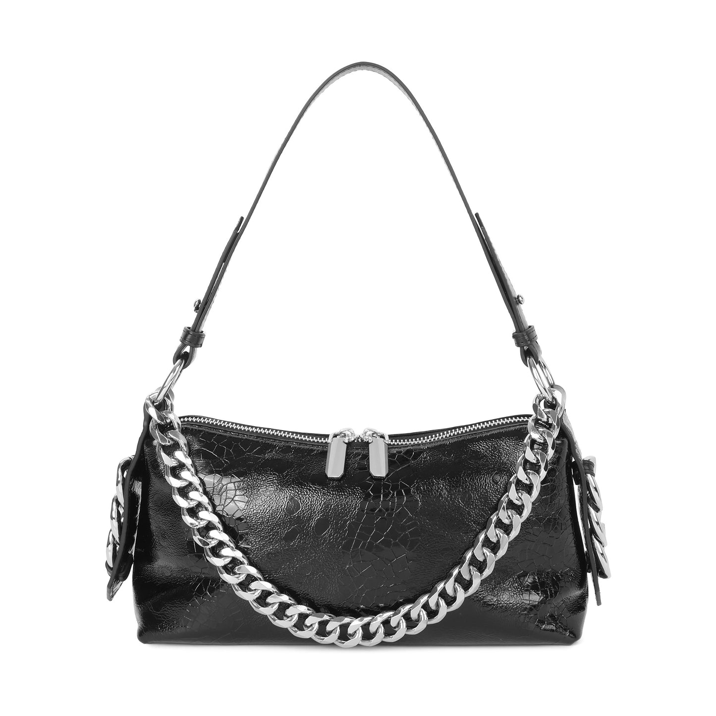 Metallic Leather Chain Shoulder & Crossbody Bag