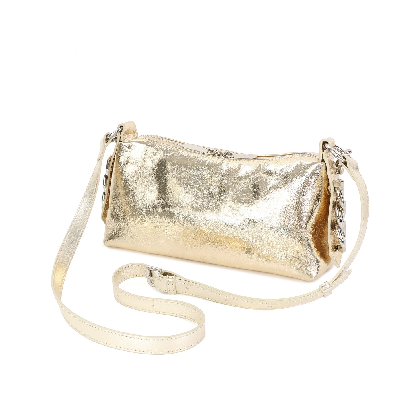Metallic Leather Chain Shoulder & Crossbody Bag