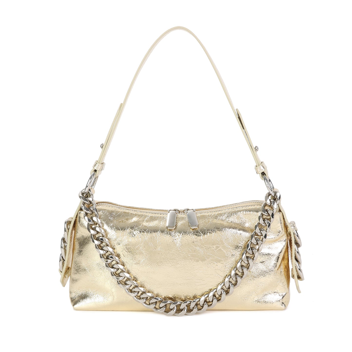 Metallic Leather Chain Shoulder & Crossbody Bag