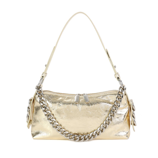 Metallic Leather Chain Shoulder & Crossbody Bag