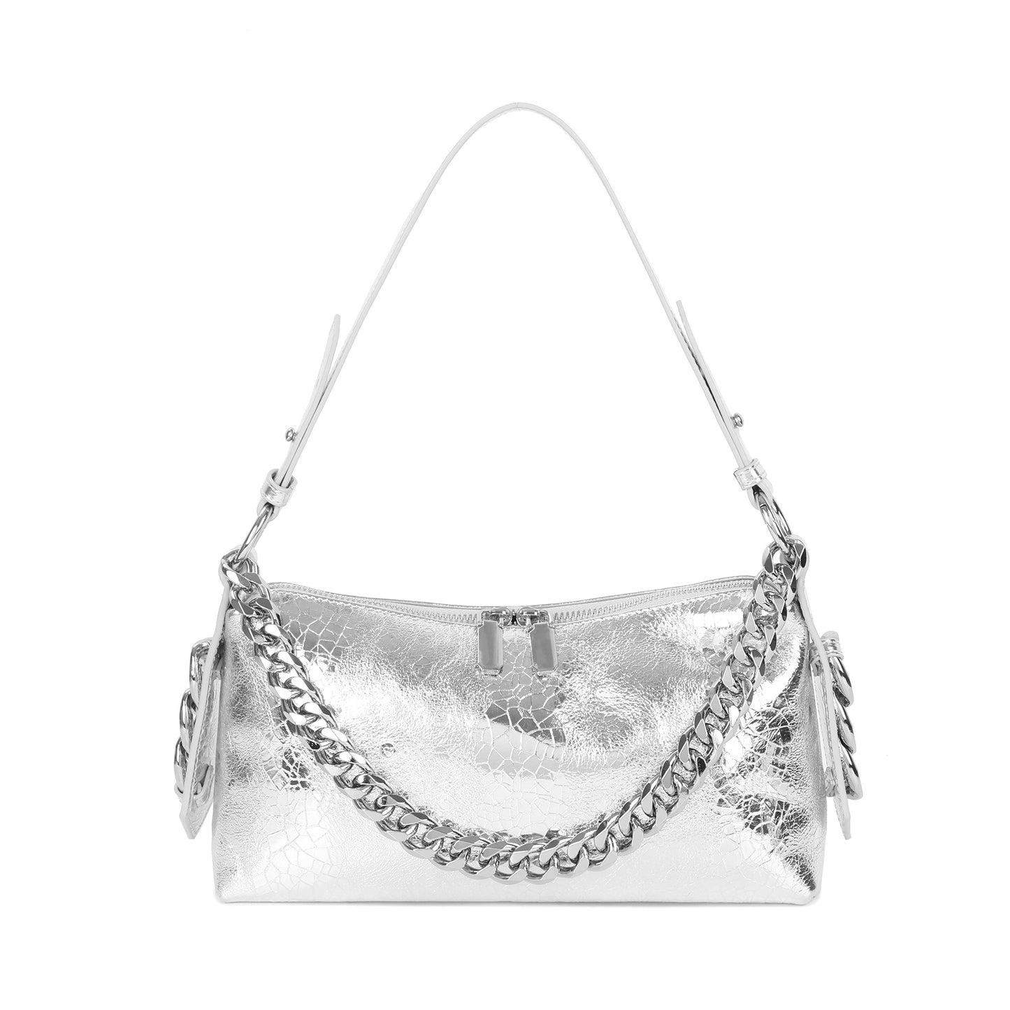 Metallic Leather Chain Shoulder & Crossbody Bag