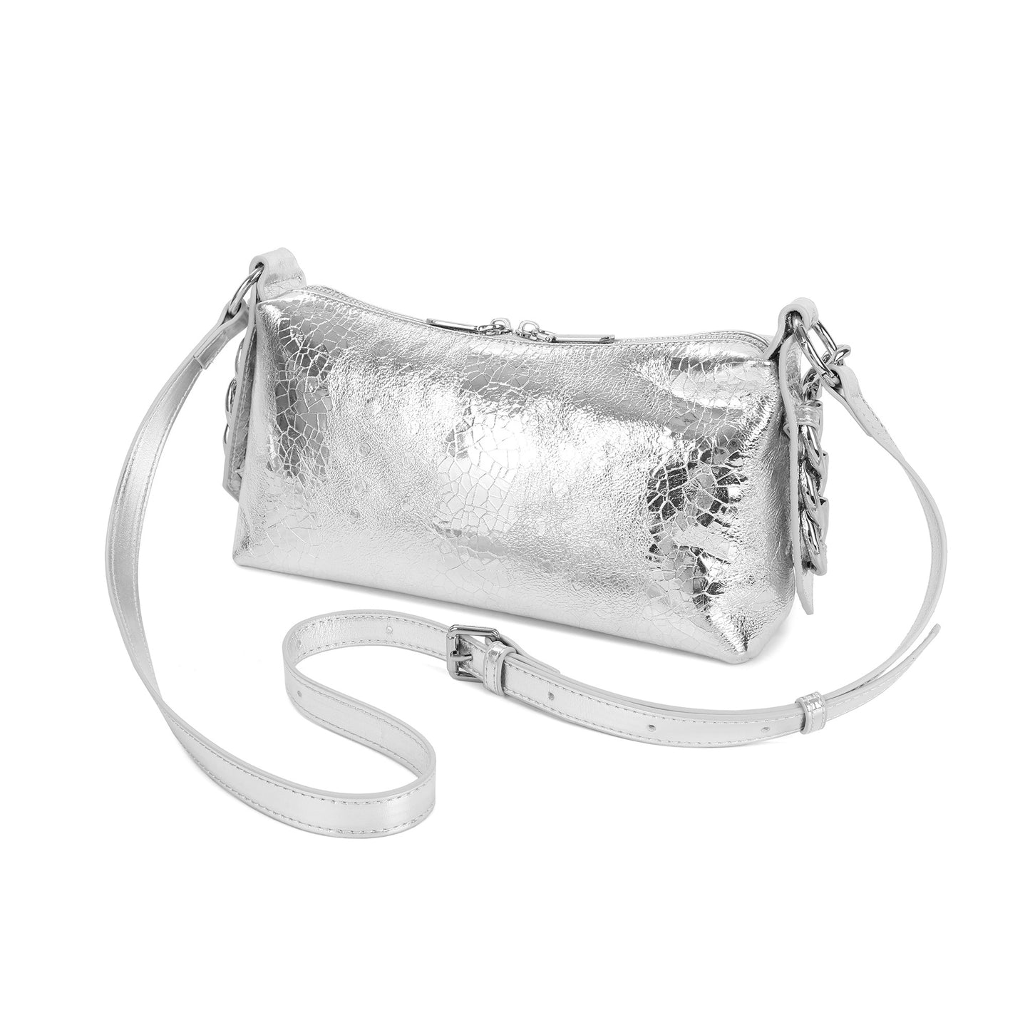 Metallic Leather Chain Shoulder & Crossbody Bag