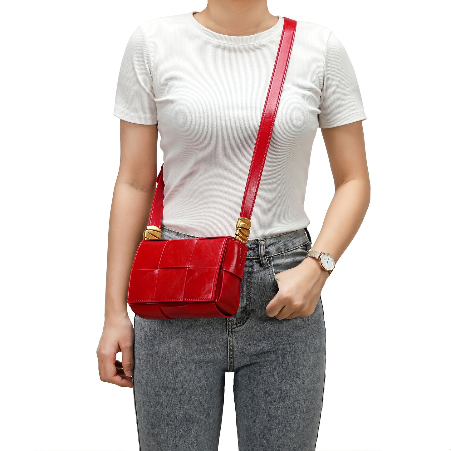 Woven Leather Crossbody Bag