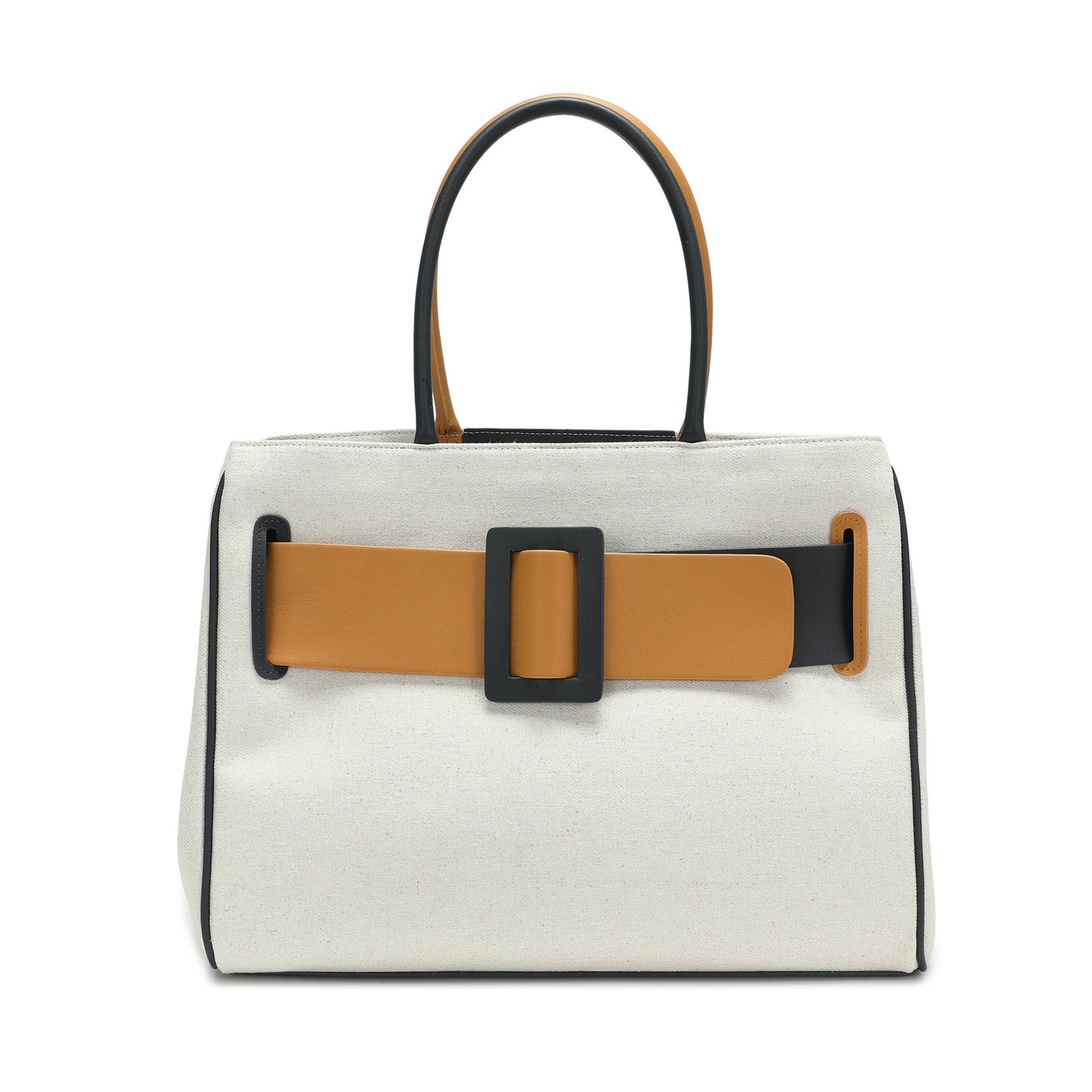 Canvas & Leather Belted Top Handle Tote