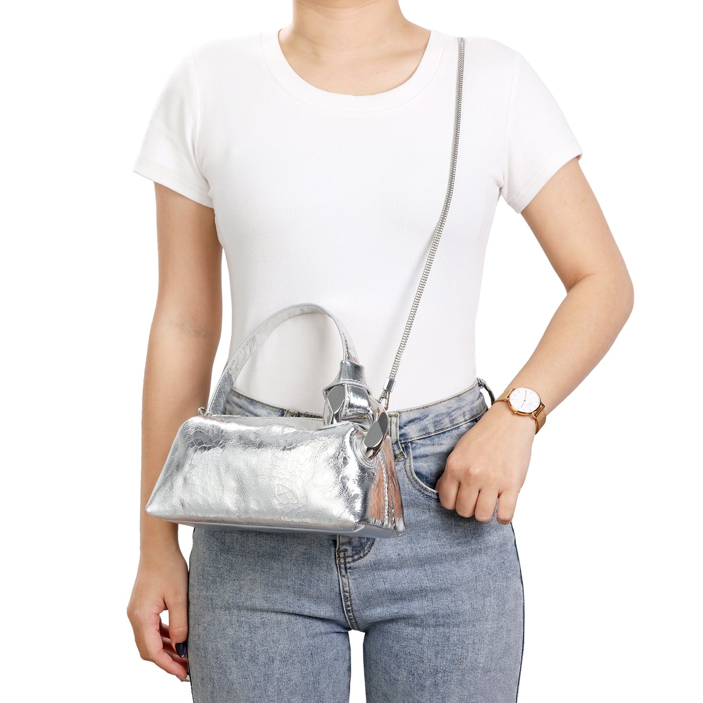 Metallic Leather Mini Top Handle & Crossbody Bag