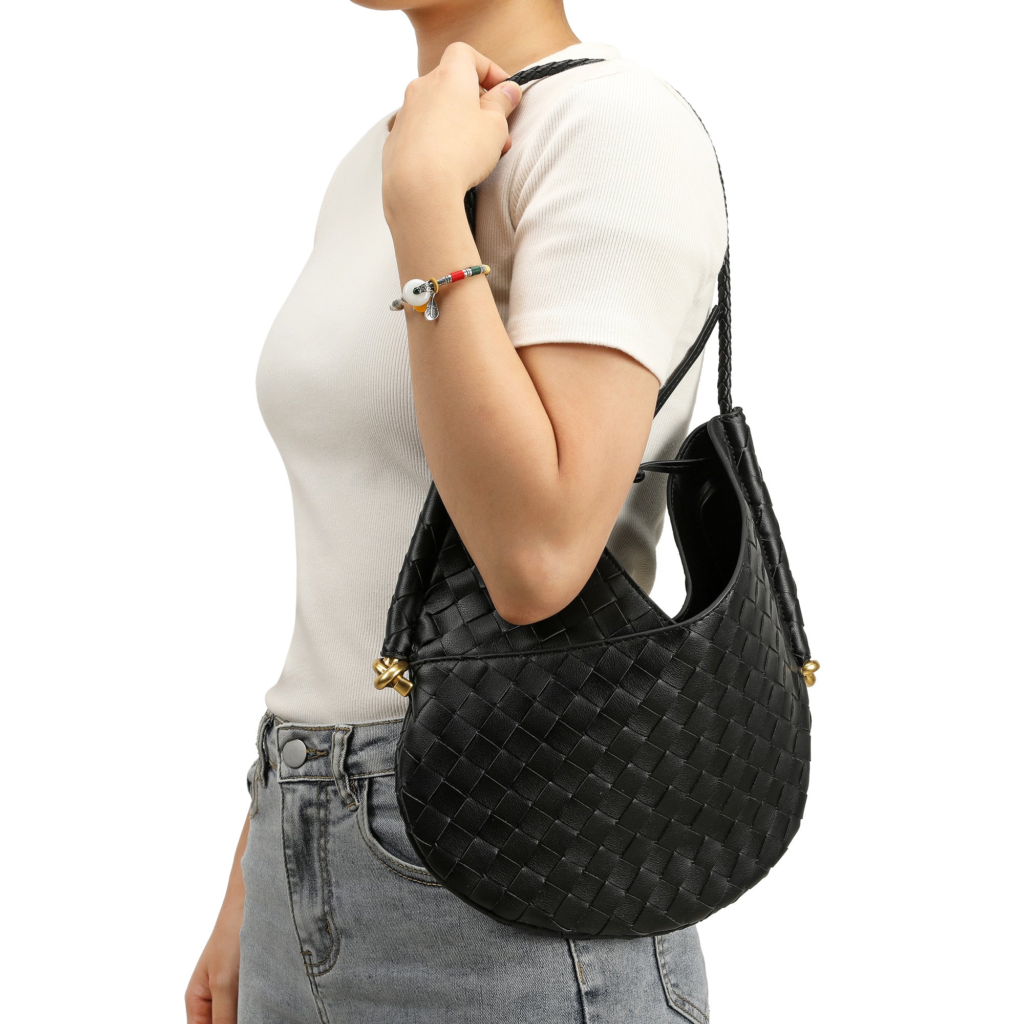 Woven leather best sale hobo bag