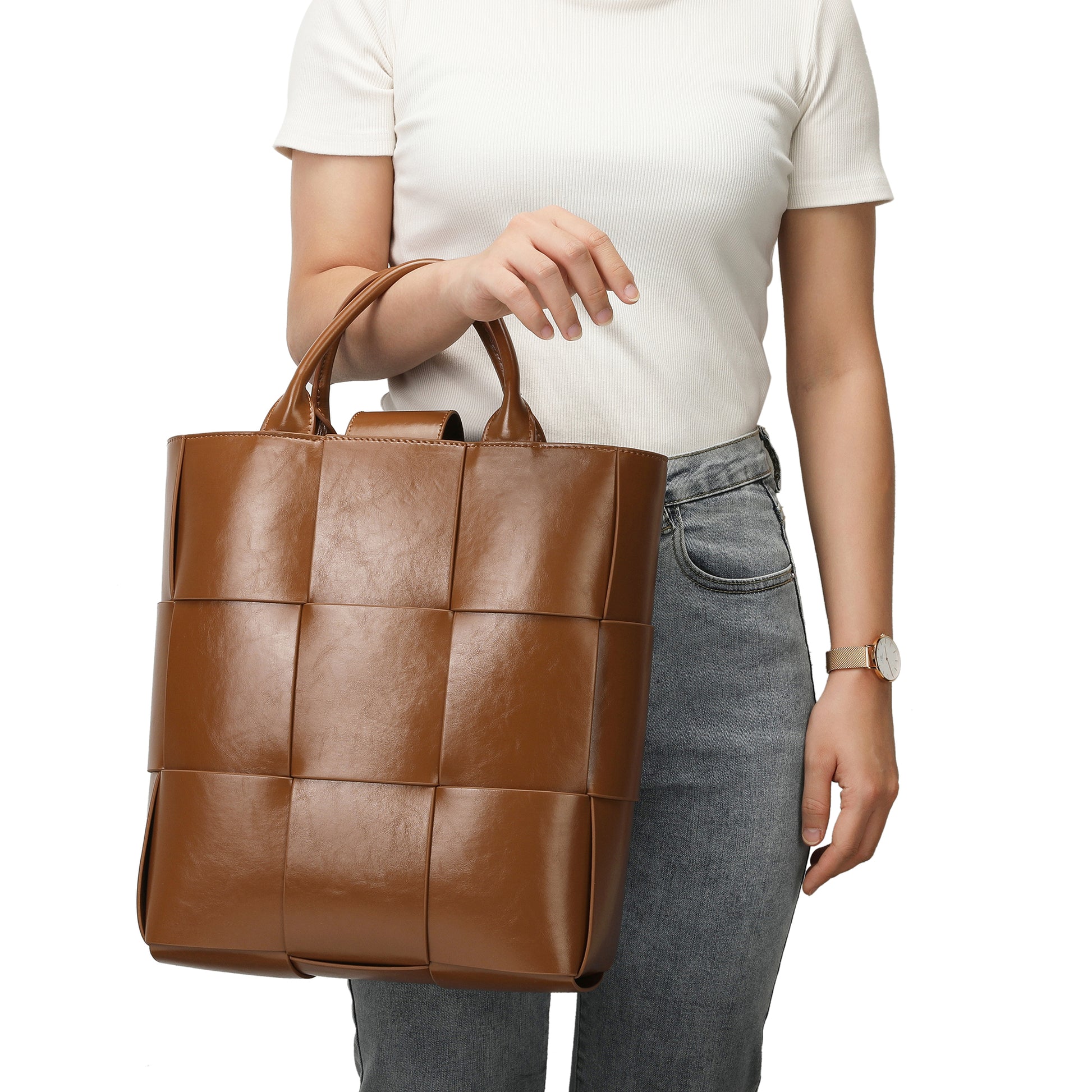 Tiffany & Fred Woven Leather Top-handle Tote bag