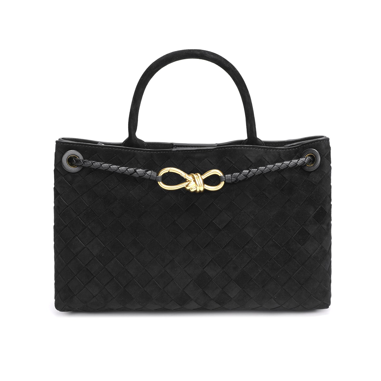 Woven Suede Leather Top Handle Satchel