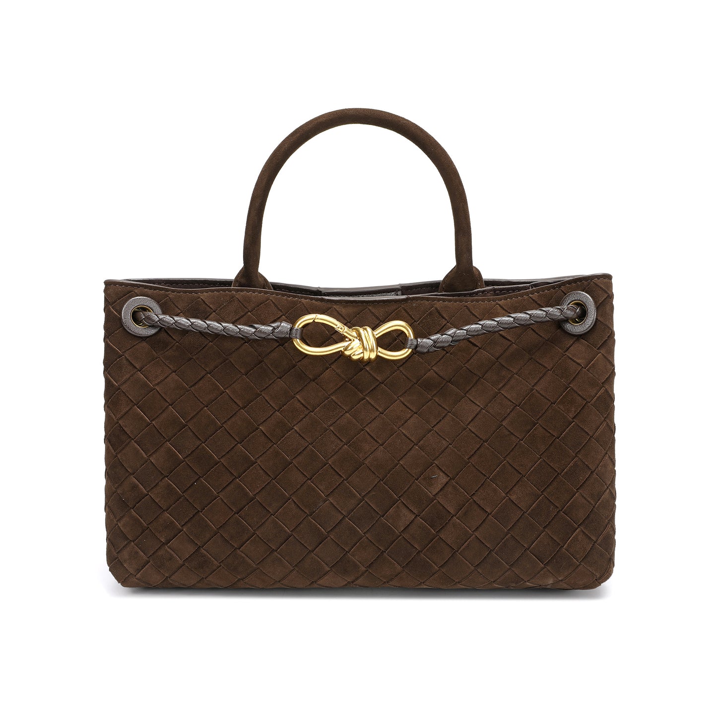 Woven Suede Leather Top Handle Satchel