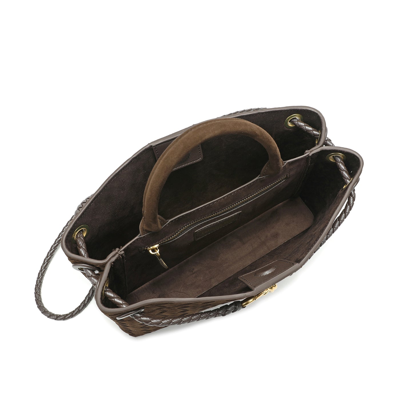 Woven Suede Leather Top Handle Satchel