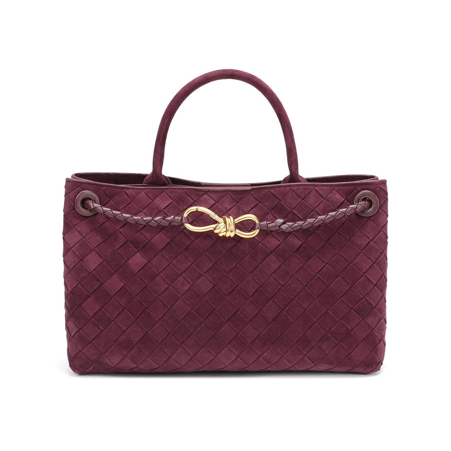 Woven Suede Leather Top Handle Satchel