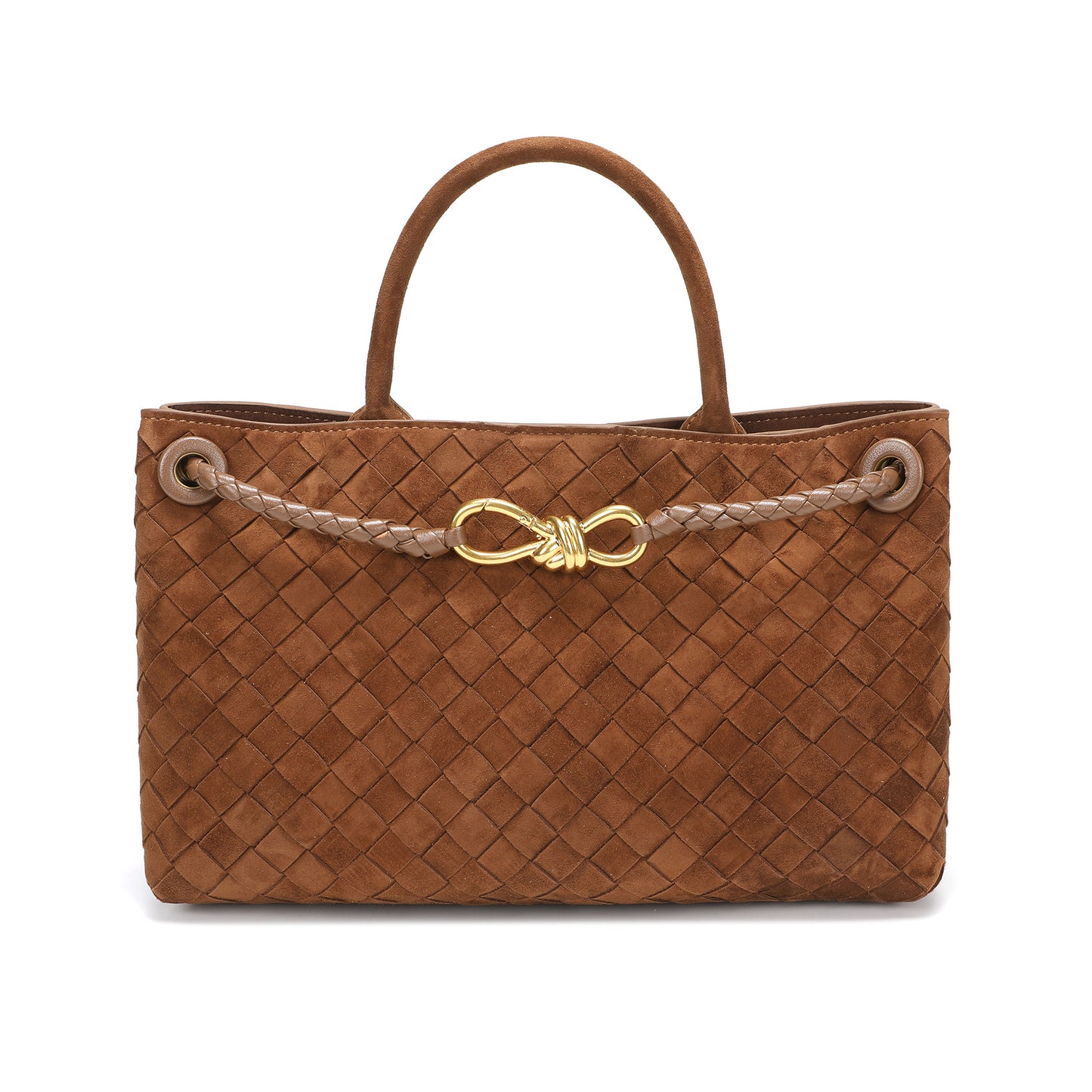 Woven Suede Leather Top Handle Satchel