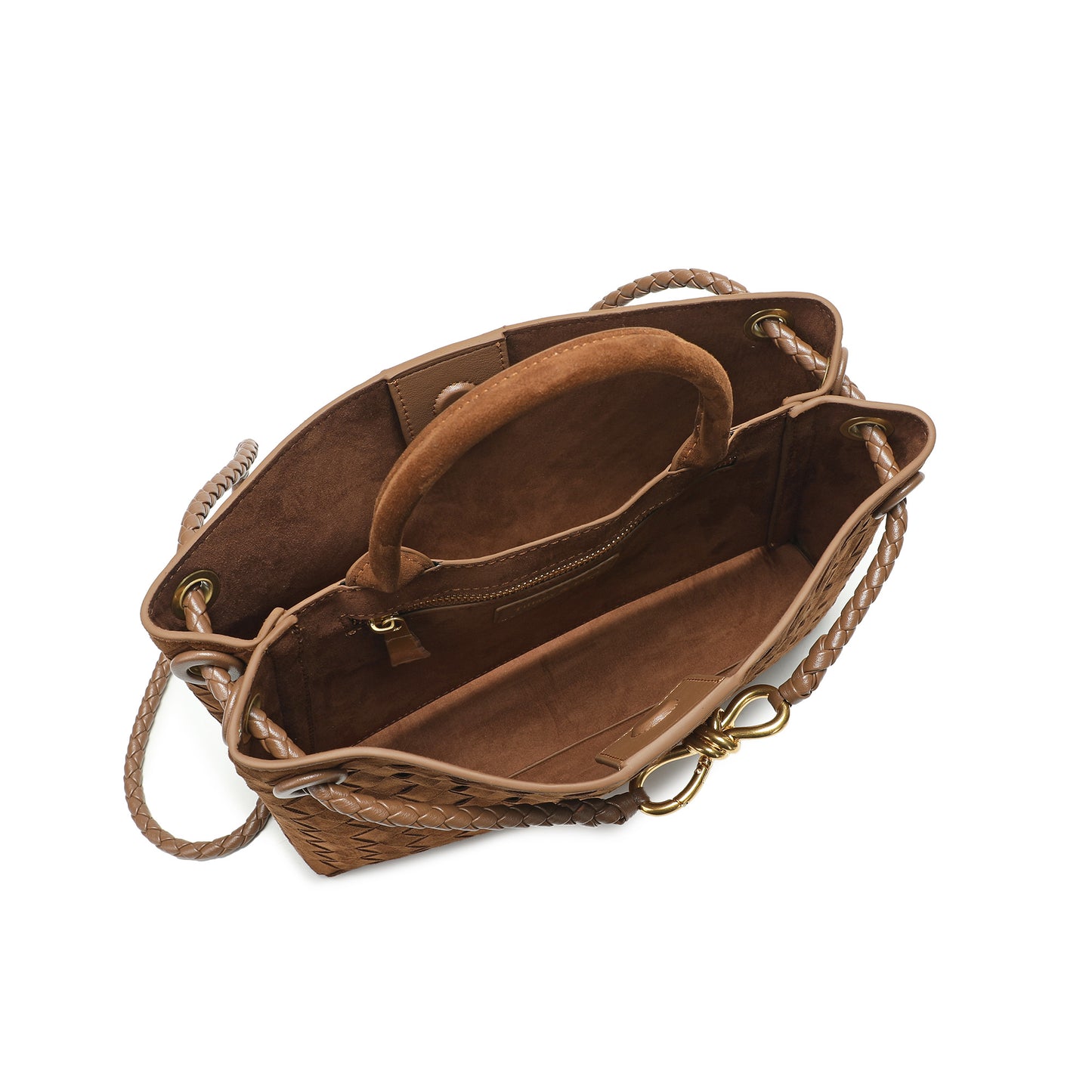 Woven Suede Leather Top Handle Satchel