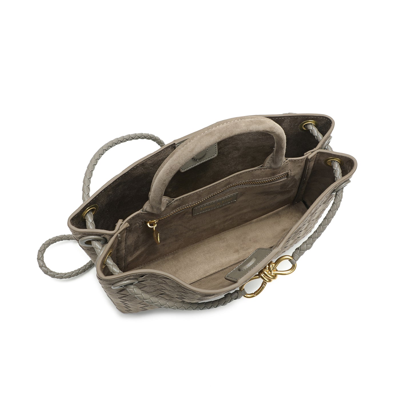 Woven Suede Leather Top Handle Satchel
