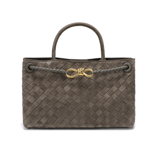Woven Suede Leather Top Handle Satchel