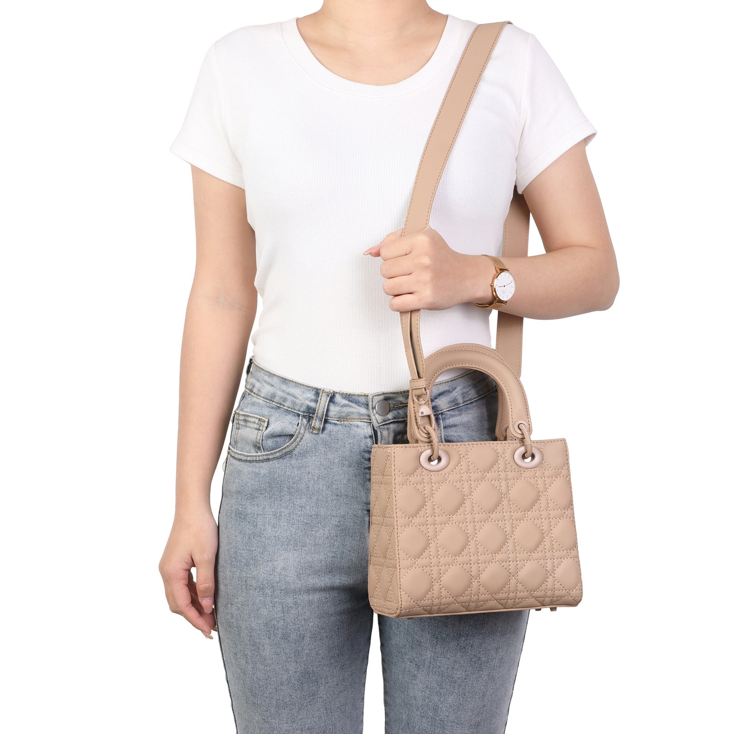 Quilted Leather Top Handle Crossbody/Shulder Bag