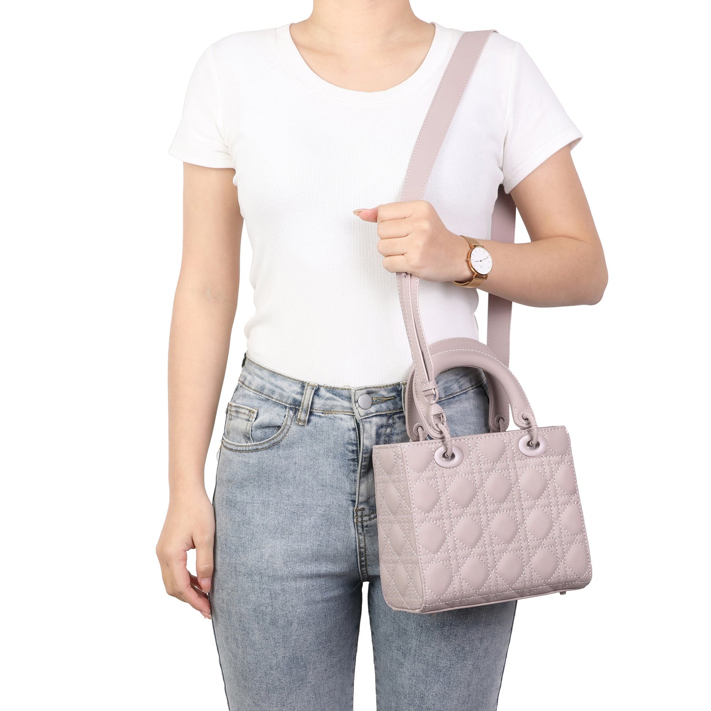 Quilted Leather Top Handle Crossbody/Shulder Bag