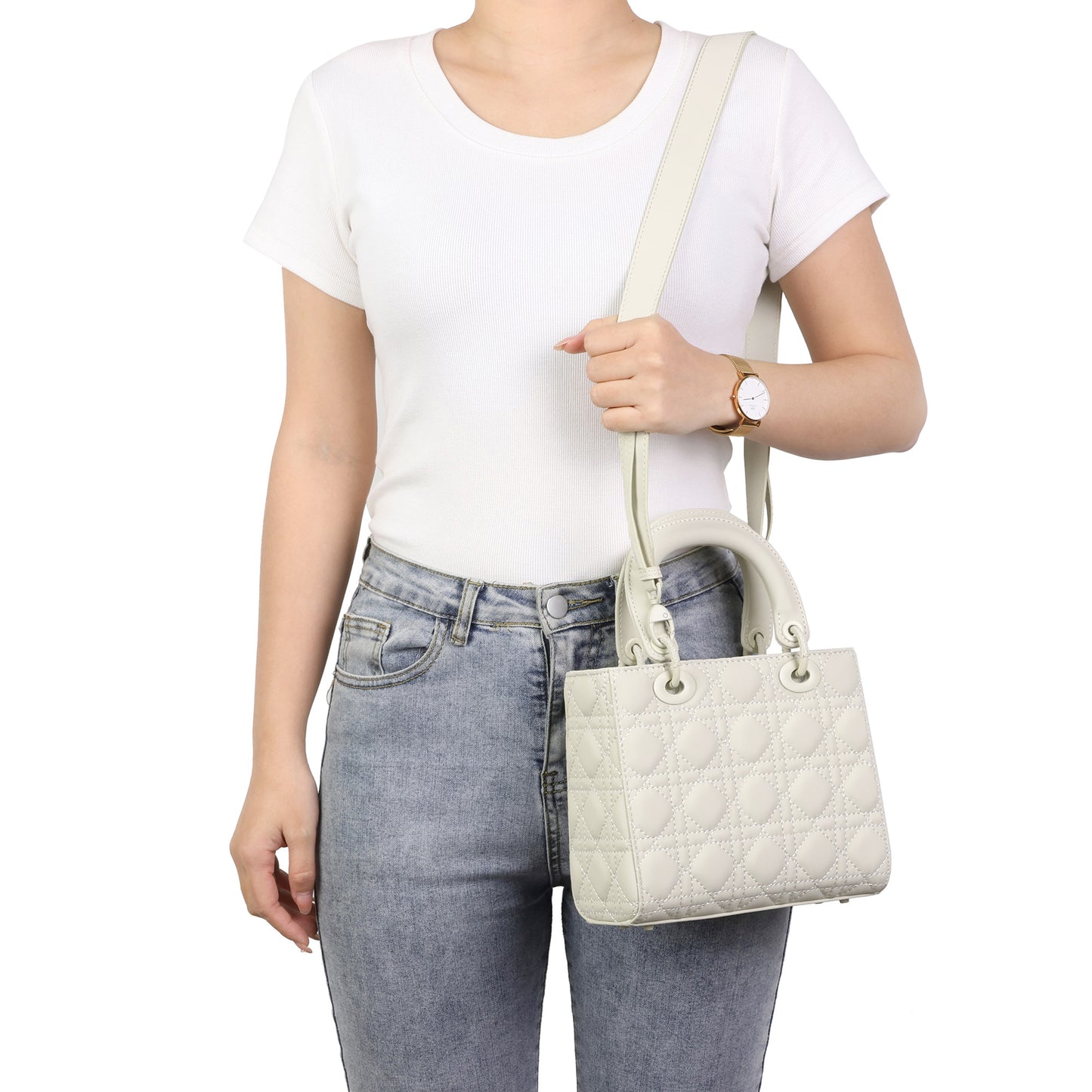 Quilted Leather Top Handle Crossbody/Shulder Bag