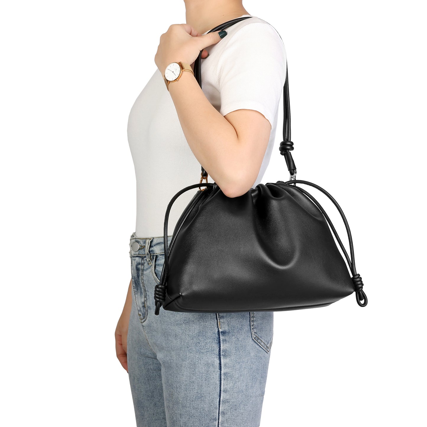 Elegant Chain Strap Drawstring Shoulder Bag