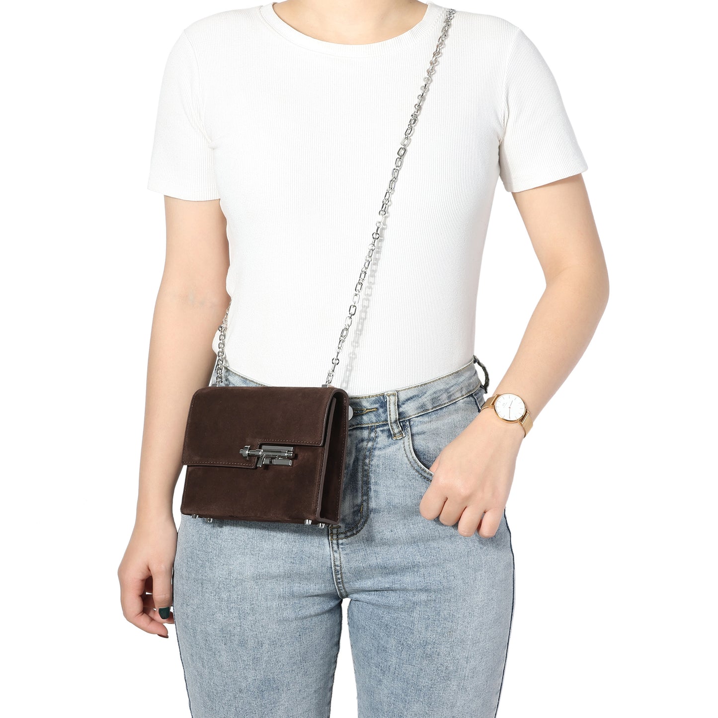 Elegant Suede Chain Shoulder Bag