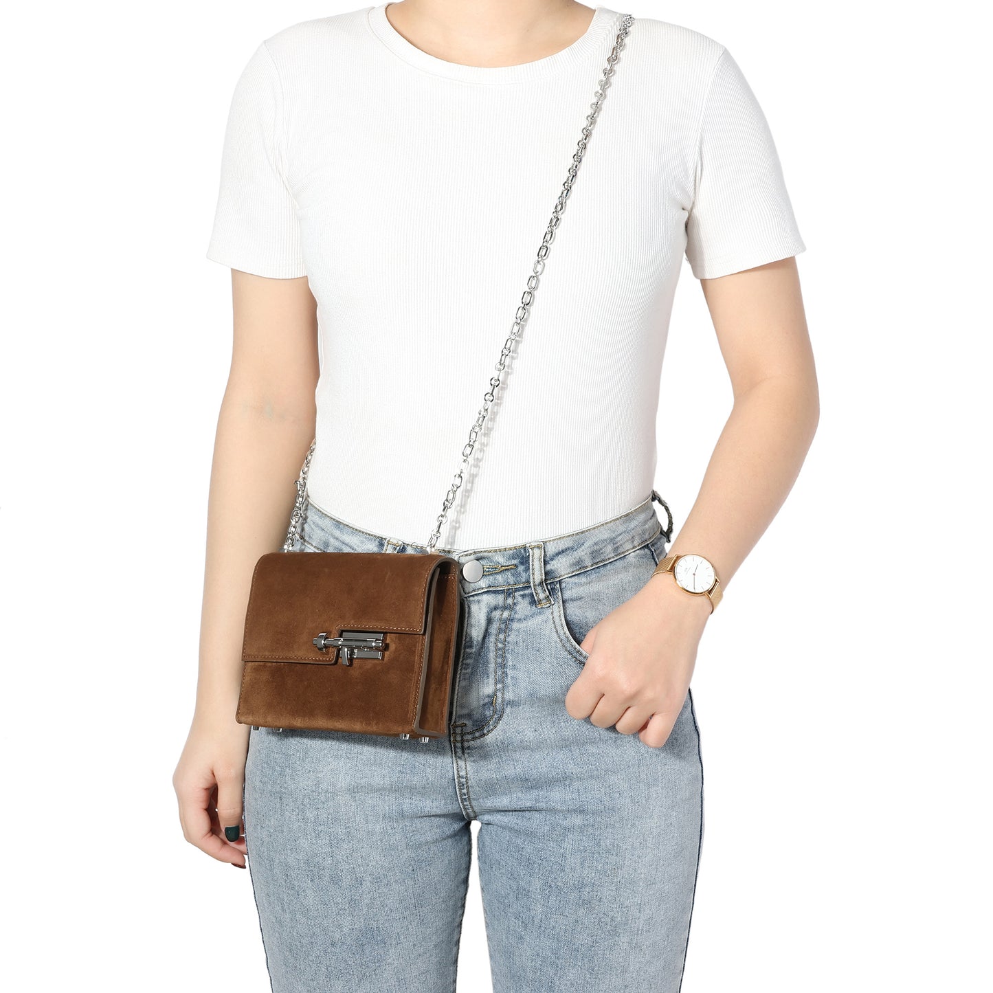 Elegant Suede Chain Shoulder Bag