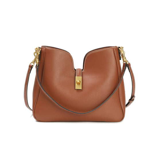 Leather Shoulder Bag with Lock Detail