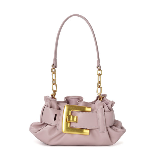 Soft Leather Mini Shoulder Bag with Oversized Buckle