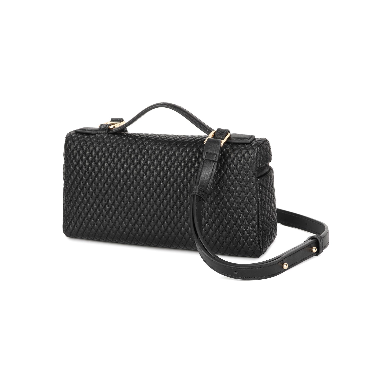 Woven Leather Top Handle Crossbody Bag